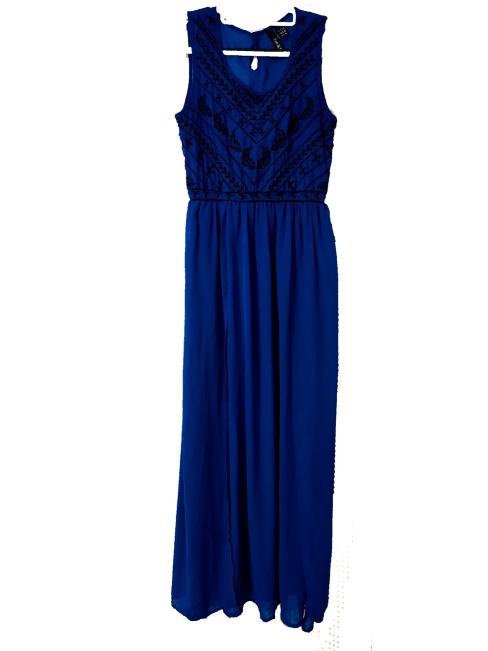5/$50 Fun & Flirt Cobalt Blue Sleeveless Embroidered Maxi Dress